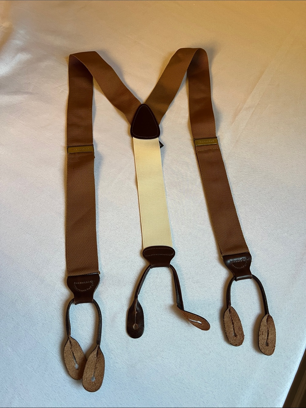 Trafalgar Y Back Leather Trim Suspenders Brown